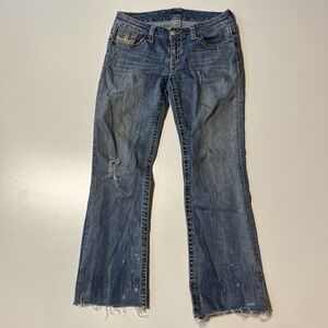 7 For All Mankind Distressed Jeans Size 30 Raw Hem Straight Leg Stretch Denim